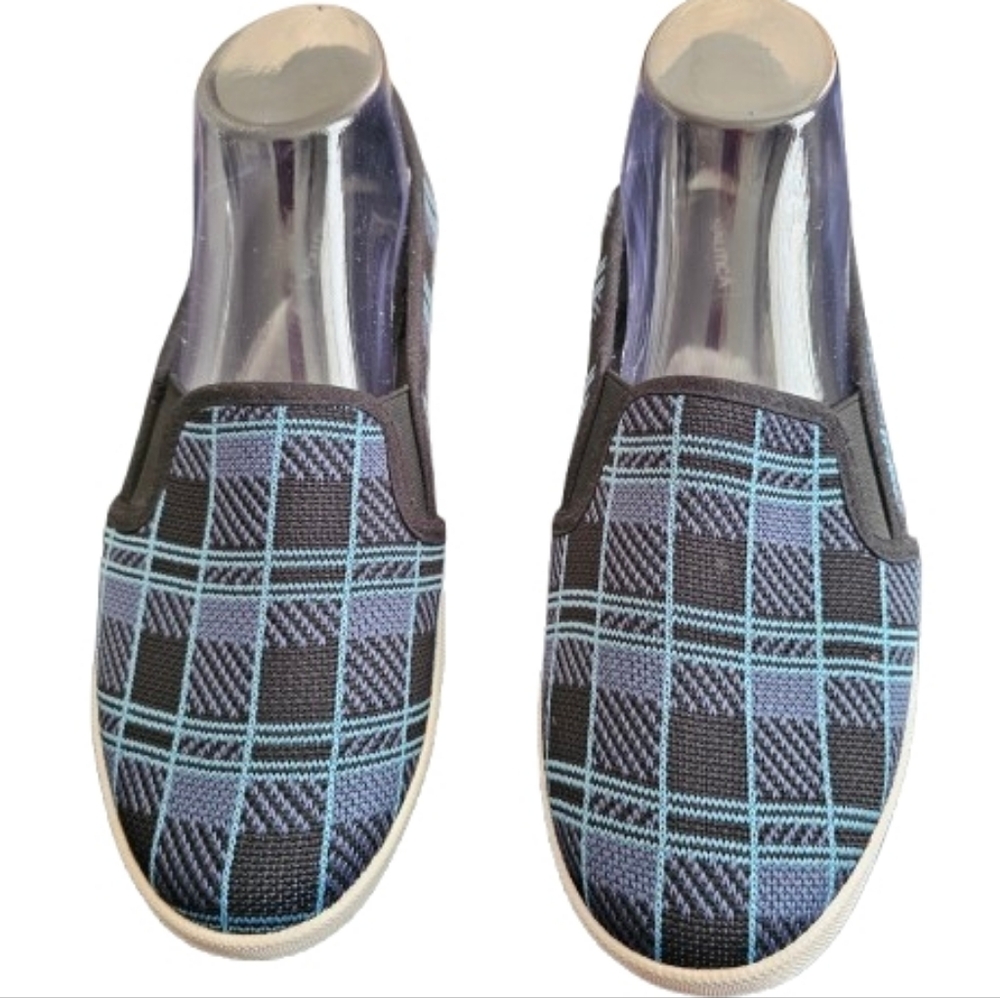 Nautica Plaid Blue and Black Slip-On Shoes